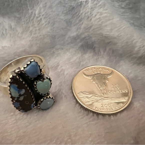 ❤️ Golden Hills Turquoise 925 Cluster Ring Sz 7.5 Adjustable Southwestern 7.6gm - Picture 6 of 10